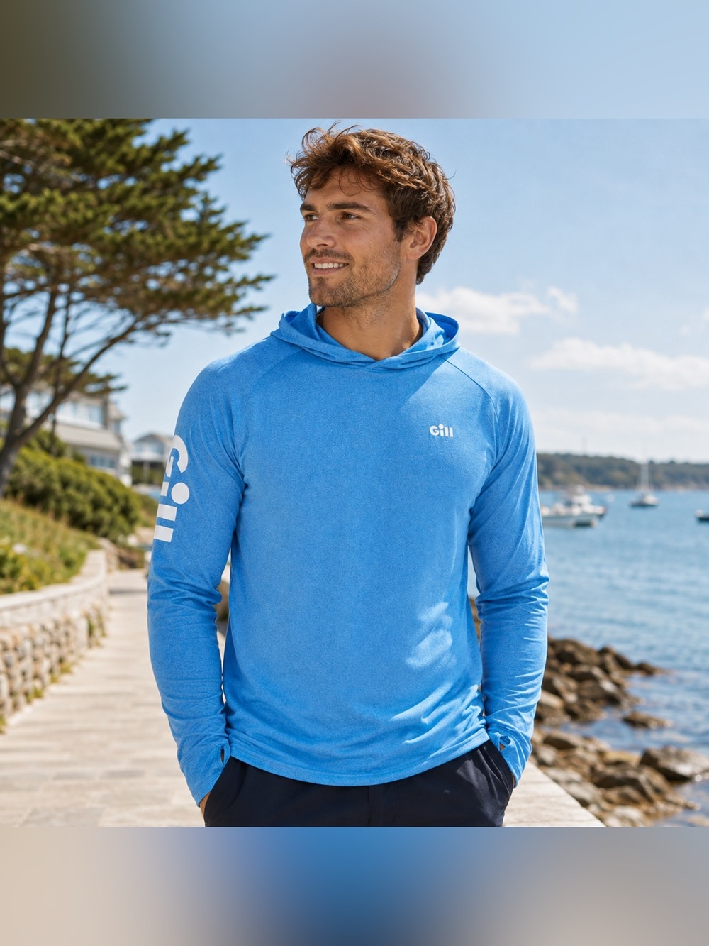 Gill Infinity Hoodie FG504 Men’s L Mid Blue Melange UPF 50+ Sailing